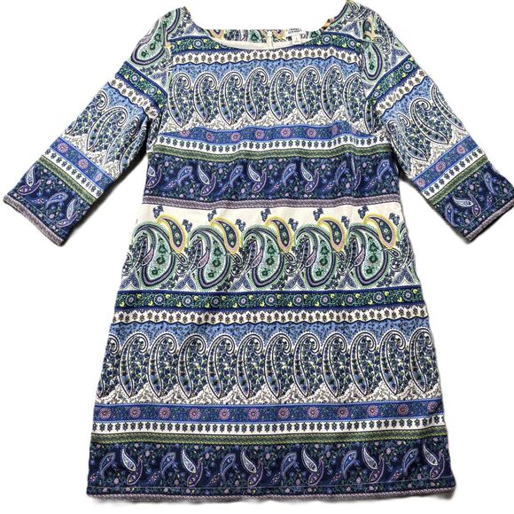 Old Navy Dress Paisley Shift Business Casual Church Preppy Blues Large B313 - Picture 1 of 9